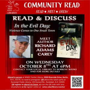 Community Read Poster showcasing In the Evil Day by Richard Adams Carey